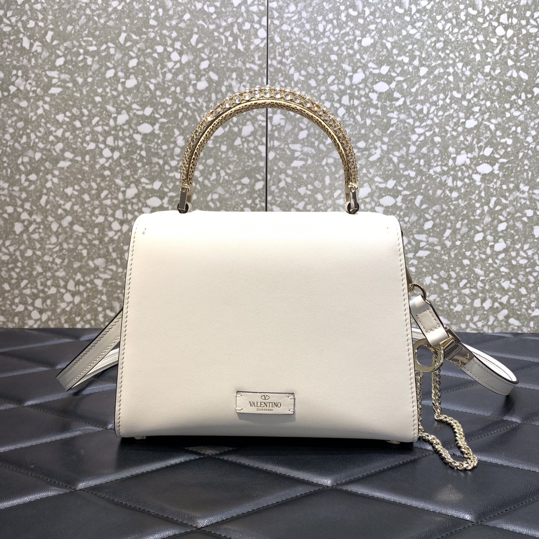 Valentino Garavani Vsling Small Handbag in Ivory Grainy Calfskin 